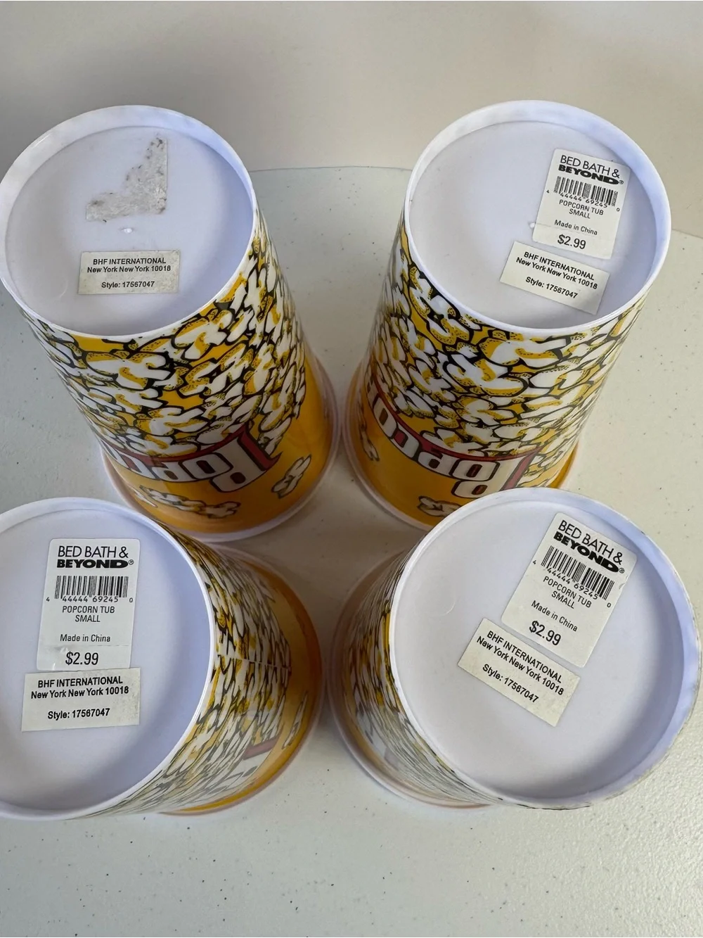 Lot 4 POPCORN TUBS Cups Bowls Bucket pop corn Plastic Container Snack Movie nite